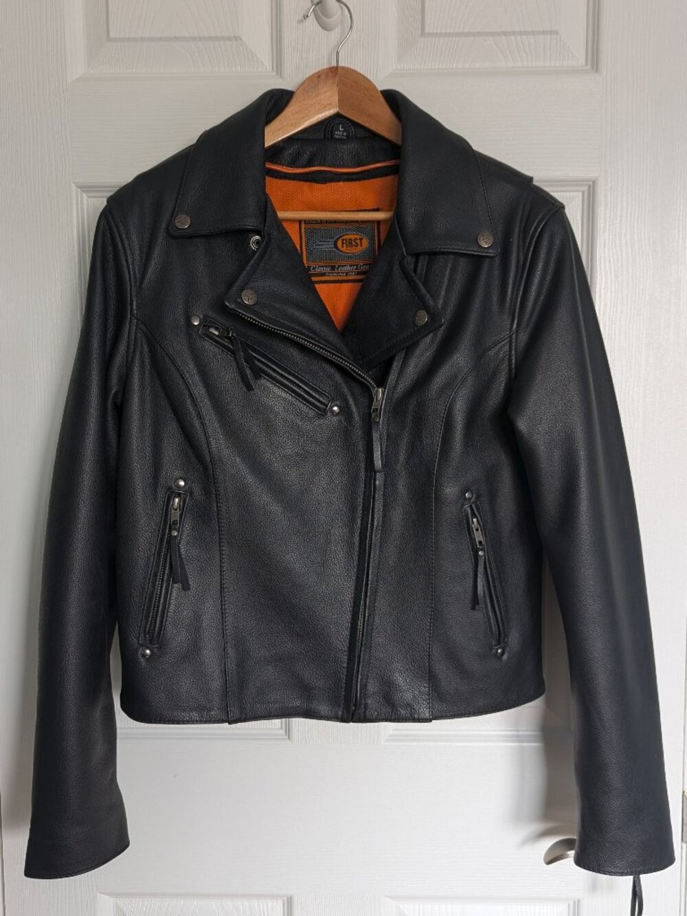 Women's leather motorcycle jacket